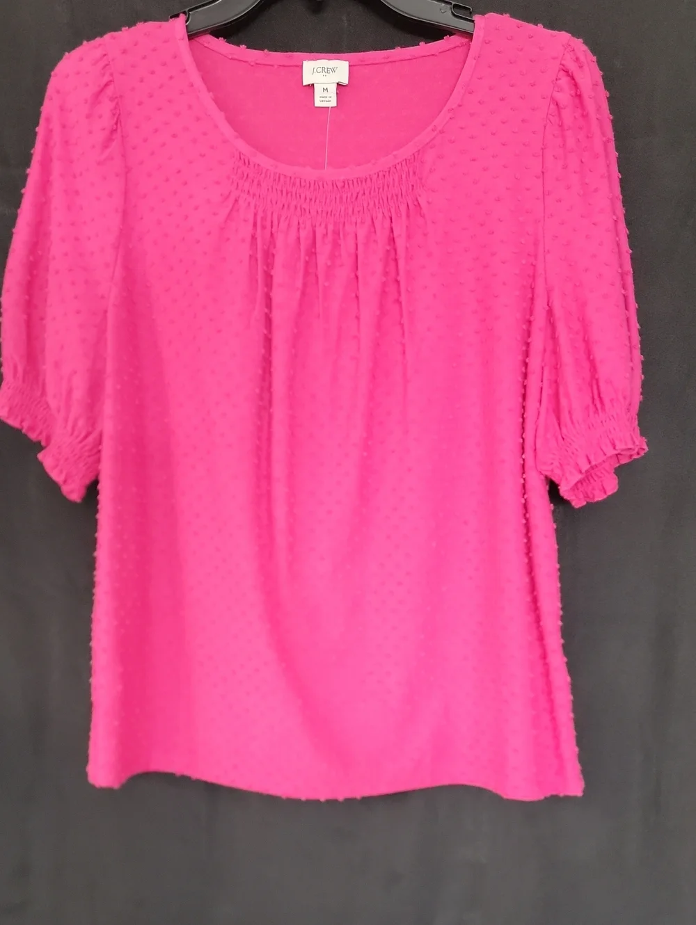 J. Crew Bright Pink Swiss Dot Short Sleeve Blouse